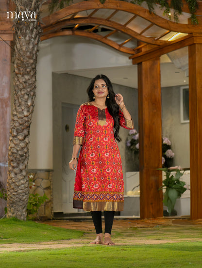 Exquisite Red Patola Print Kurti with Silk Zari Border