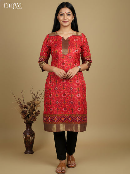 Exquisite Red Patola Print Kurti with Silk Zari Border