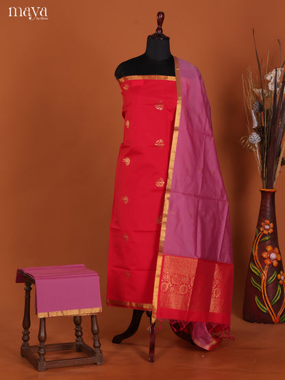 Red & Purple-semi softsilk salwar Unstitch