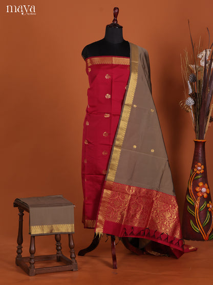 Red & Grey -semi softsilk salwar Unstitch