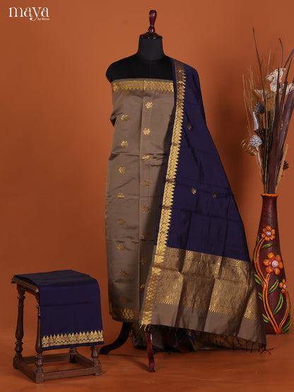 Grey & Blue-semi softsilk salwar Unstitch