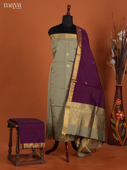 Grey & Purple-semi softsilk salwar Unstitch