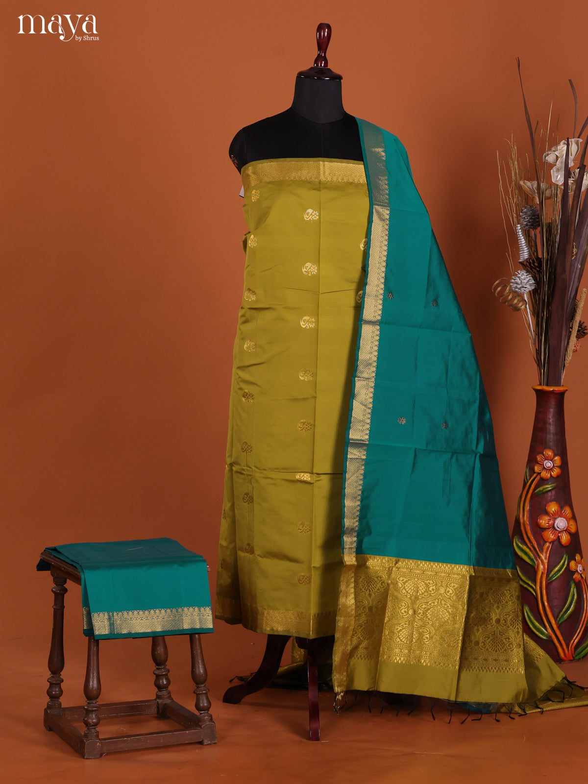 Mehandi Green & Green-semi softsilk salwar Unstitch