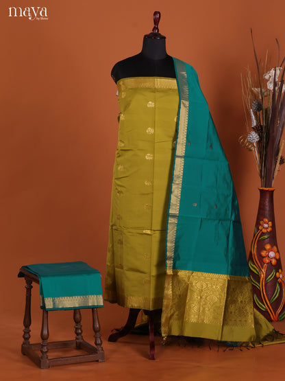 Mehandi Green & Green-semi softsilk salwar Unstitch