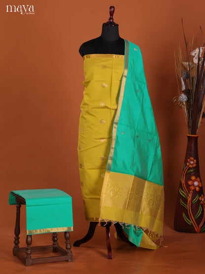 Olive Green & Teal -semi softsilk salwar Unstitch