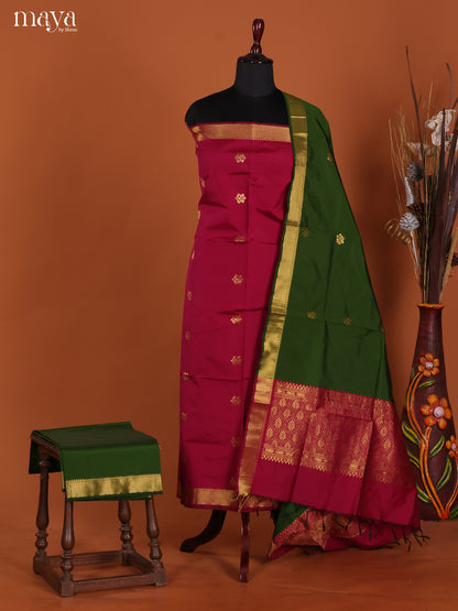 Red & Green-semi softsilk salwar Unstitch