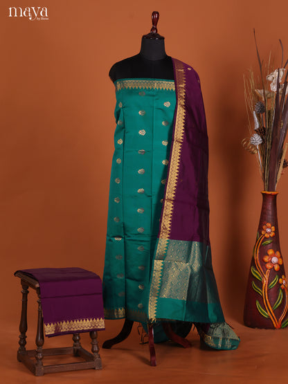 Green & Wine-semi softsilk salwar Unstitch