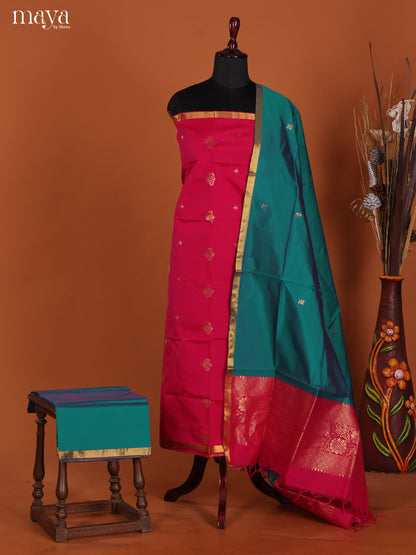 Red & Green - semi softsilk salwar Unstitch