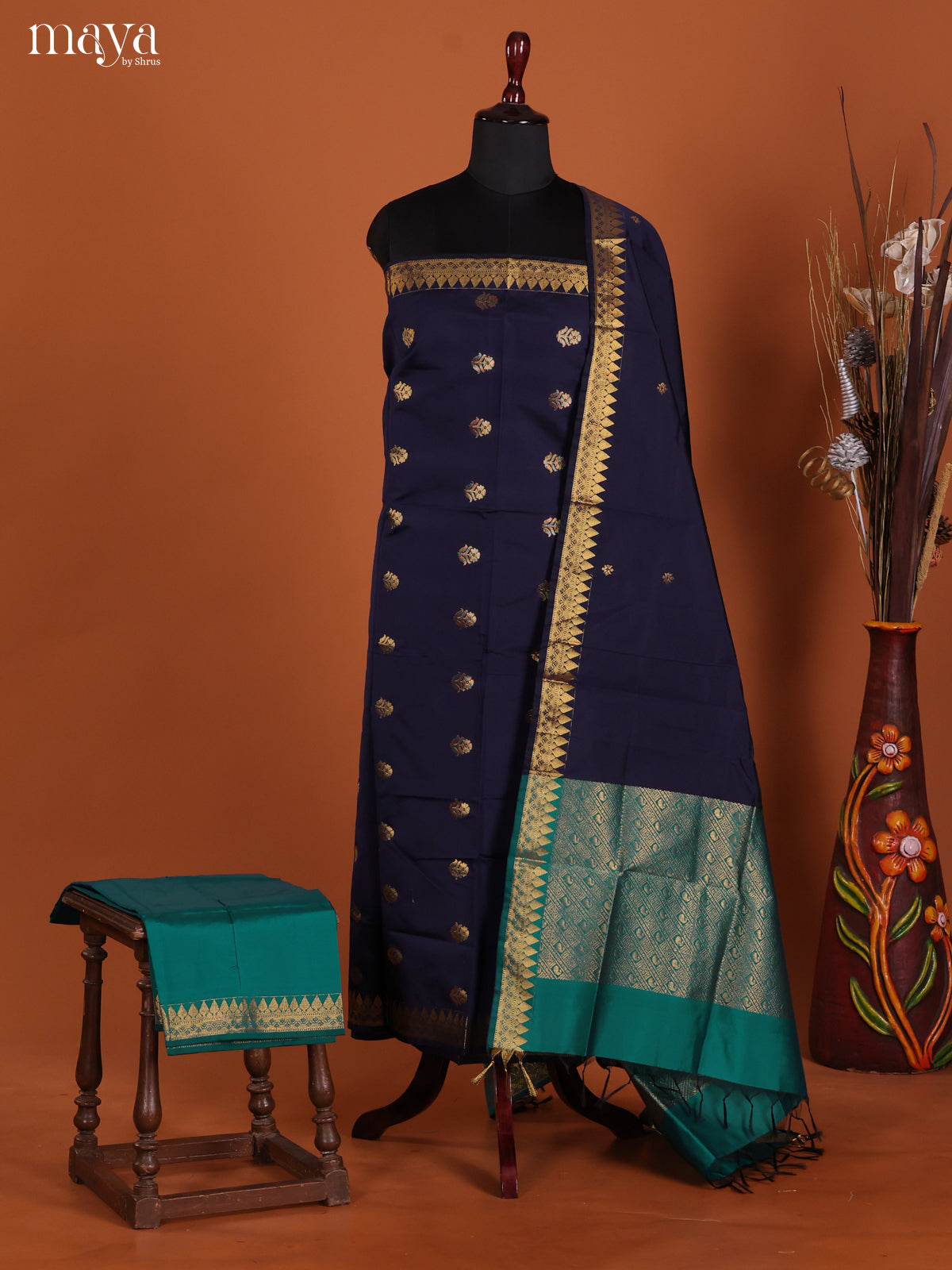 Navy Blue-semi softsilk salwar Unstitch