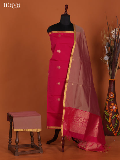 Pink & Brown-semi softsilk salwar Unstitch