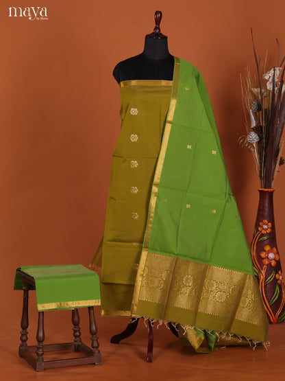 Mehandi & Light Green-semi softsilk salwar Unstitch