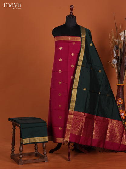 Red & Green-semi softsilk salwar Unstitch