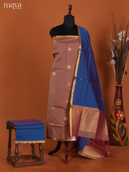 Dusty Brown & Blue -semi softsilk salwar Unstitch