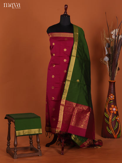 Red & Green-semi softsilk salwar Unstitch