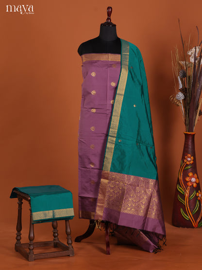 Mauve & Green-semi softsilk salwar Unstitch