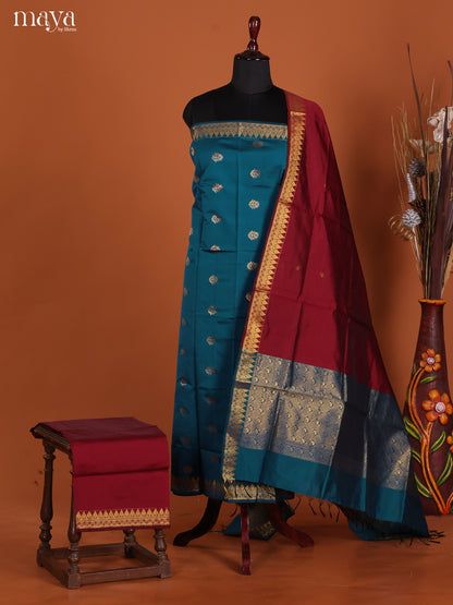Blue & Maroon-semi softsilk salwar Unstitch