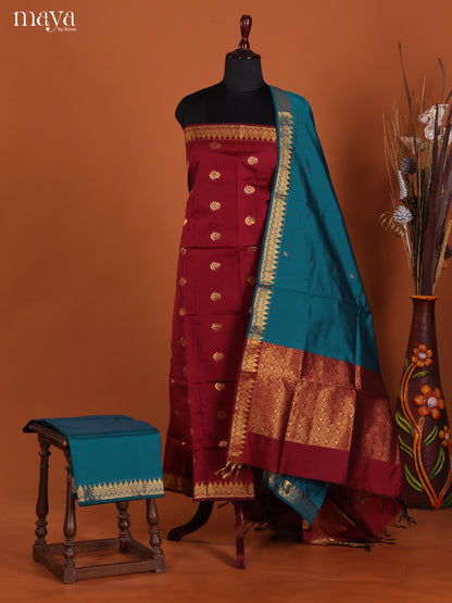 Maroon & Blue-semi softsilk salwar Unstitch