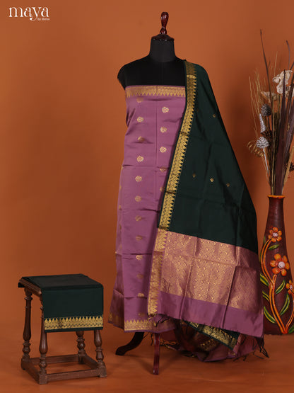 Lavender & Green-semi softsilk salwar Unstitch