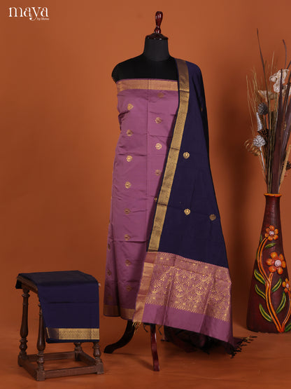 Lavender & Blue-semi softsilk salwar Unstitch