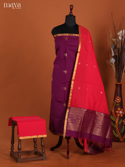 Violet & Red-semi softsilk salwar Unstitch