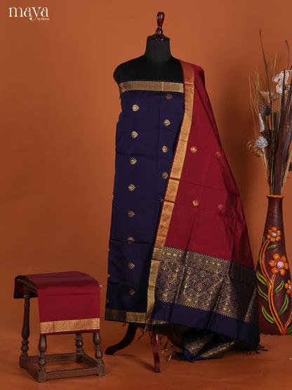 Blue & Maroon-semi softsilk salwar Unstitch