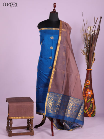 Blue & Brown-Semi silkcotton salwar unstitch