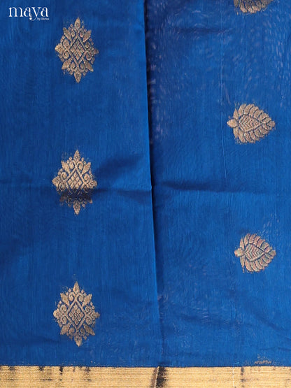 Blue & Brown-Semi silkcotton salwar unstitch