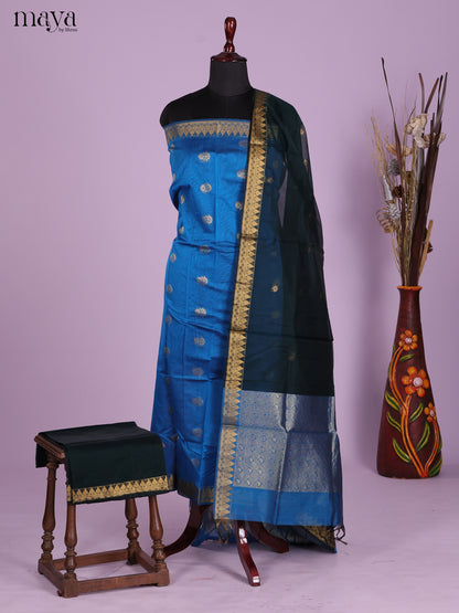 Blue & Dark Green-Semi silkcotton salwar unstitch