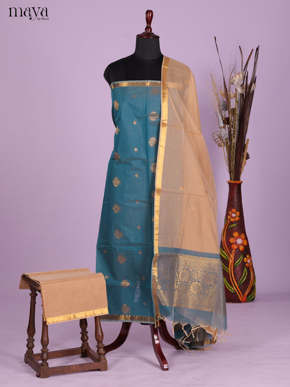 Blue & Light Beige-Semi silkcotton salwar unstitch