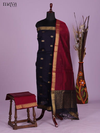 Blue & Red -Semi silkcotton salwar unstitch