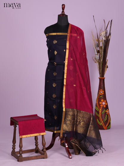 Blue & Maroon -Semi silkcotton salwar unstitch