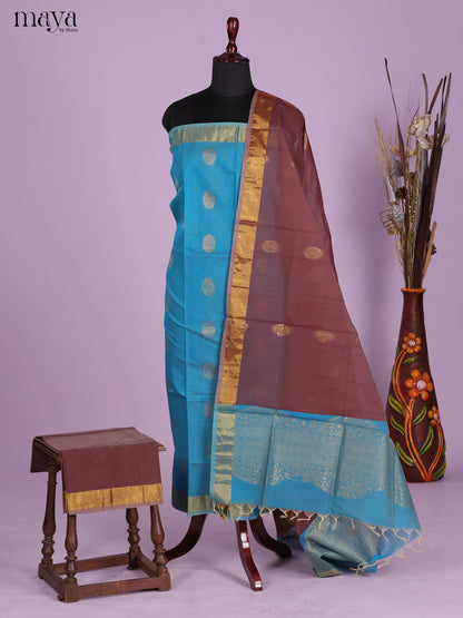 Blue & Brown-Semi silkcotton salwar unstitch