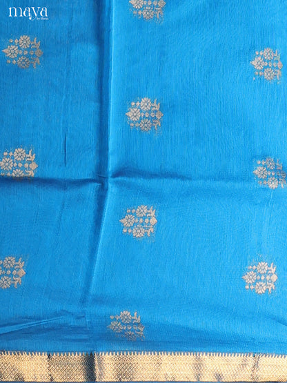 Blue & Brown-Semi silkcotton salwar unstitch