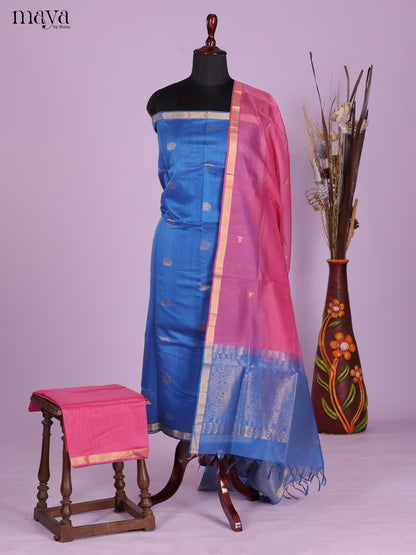 Blue & Pink-Silkcotton salwar Unstitch