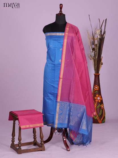 Blue & pink -Silkcotton salwar Unstitch