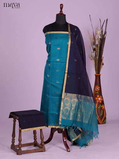 Blue & Navy Blue-Silkcotton salwar Unstitch