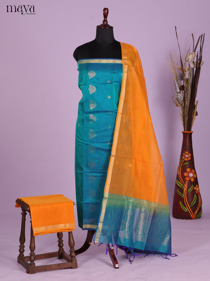 Blue & Mustard-Silkcotton salwar Unstitch