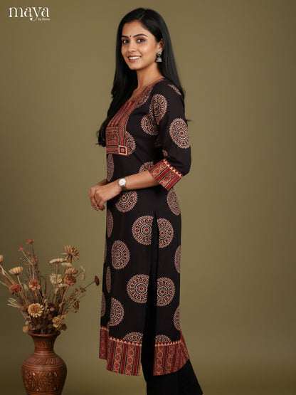 Black & Red ajrakh printed Readymade Kurti