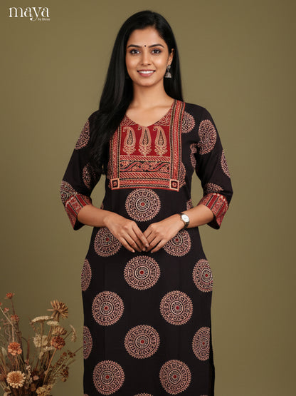 Black & Red ajrakh printed Readymade Kurti
