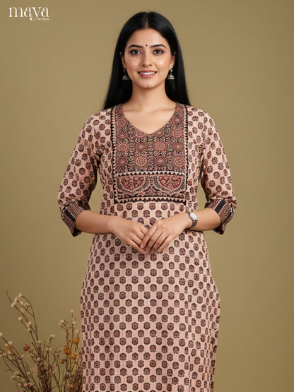 Grey & Black ajrakh printed Readymade Kurti