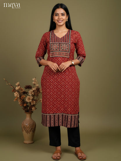 Maroon & Black ajrakh printed Readymade Kurti