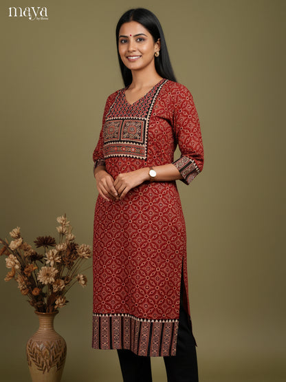 Maroon & Black ajrakh printed Readymade Kurti