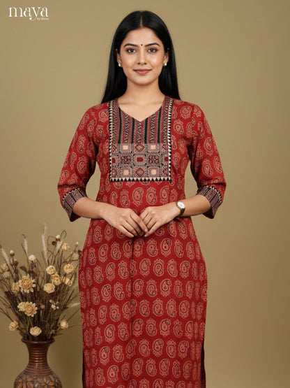 Red & Black Ajrakh printed Readymade Kurti