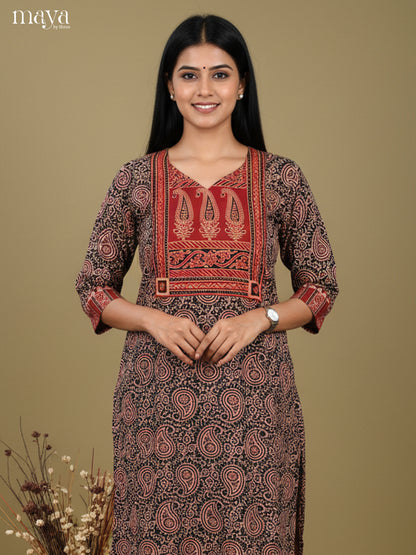 Black  & Red paisleys ajrakh printed Readymade Kurti