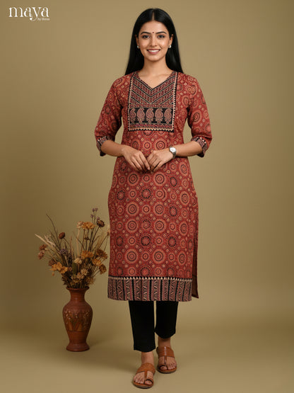 Brown & Black ajrakh floral printed Readymade Kurti