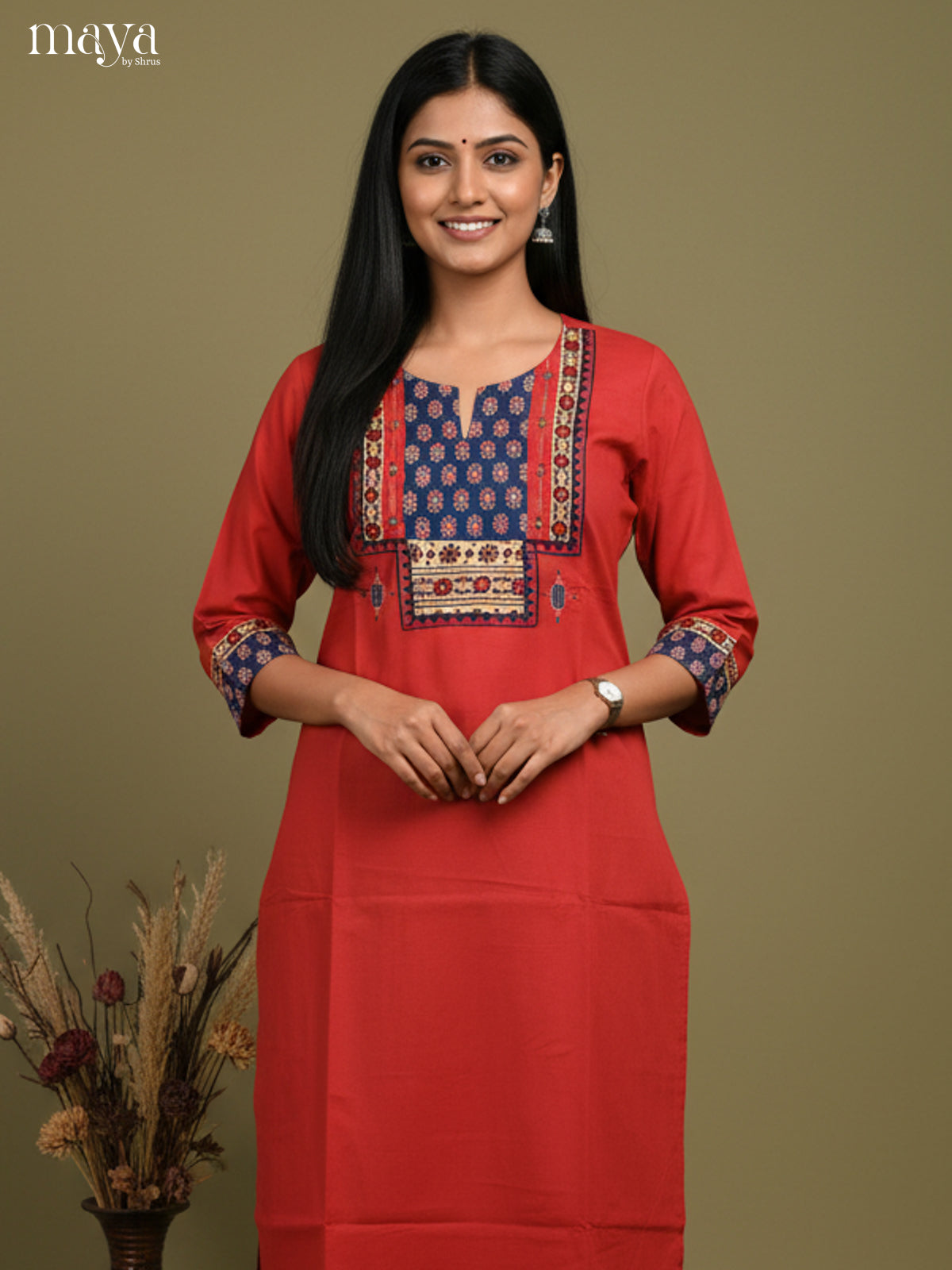 Red & Blue-Readymade Kurti