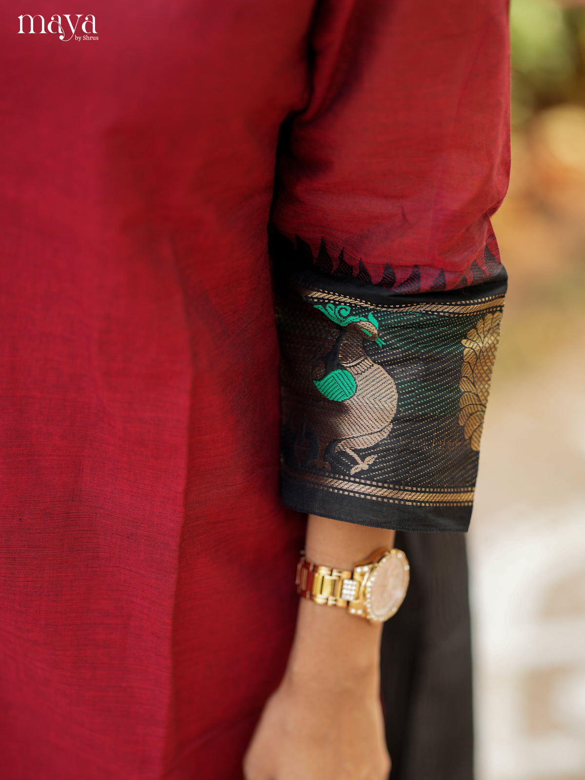 Maroon & Black Chettinad Cotton Readymade Kurti with Dupatta