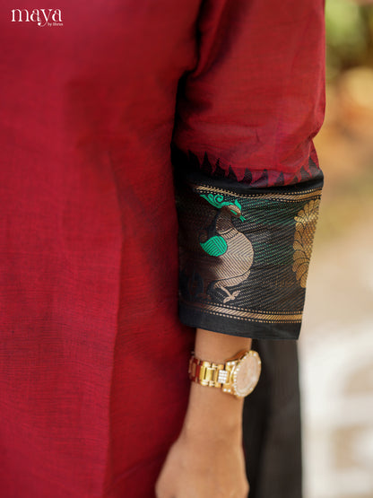 Maroon & Black Chettinad Cotton Readymade Kurti with Dupatta