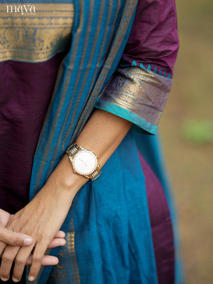 Trendy Purple & Blue Chettinad Cotton Readymade Kurti with dupatta