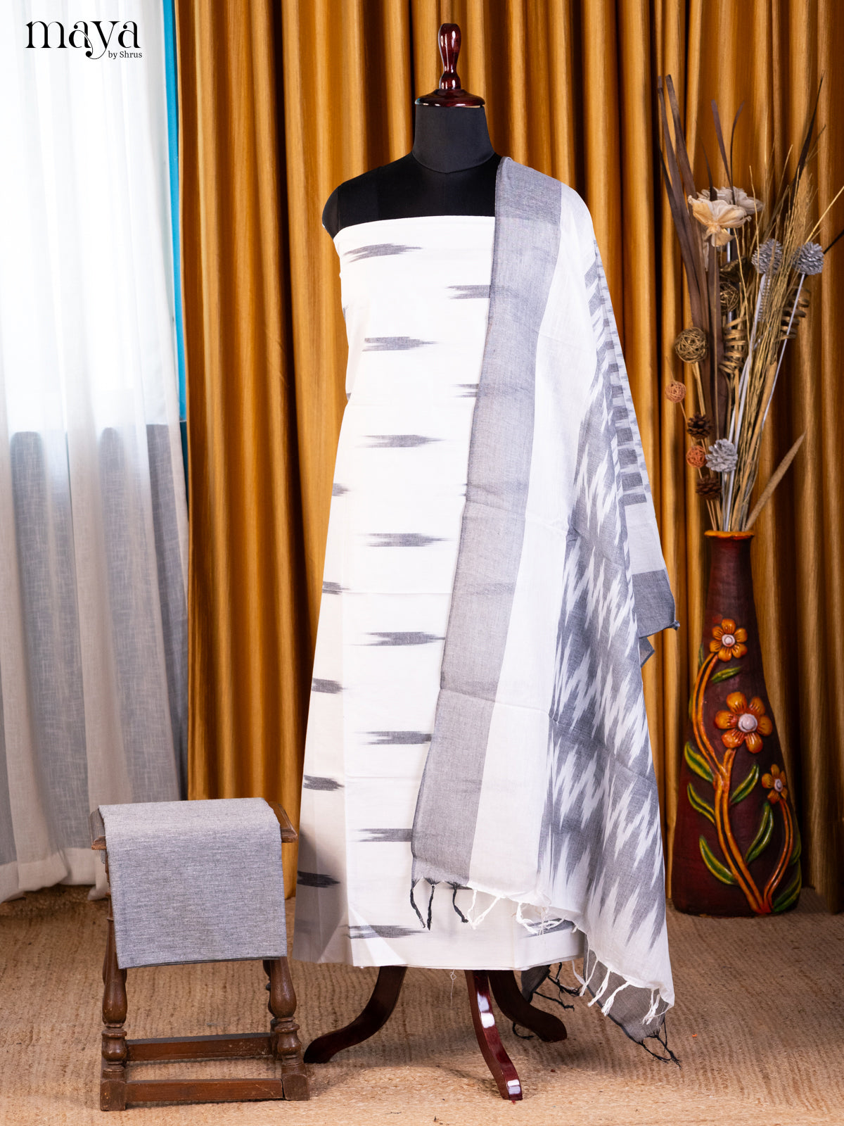 White & Grey - Ikkat Salwar Unstitch